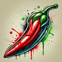 Raudona čili paprika su spalvotais purslais. Sukurk pat.